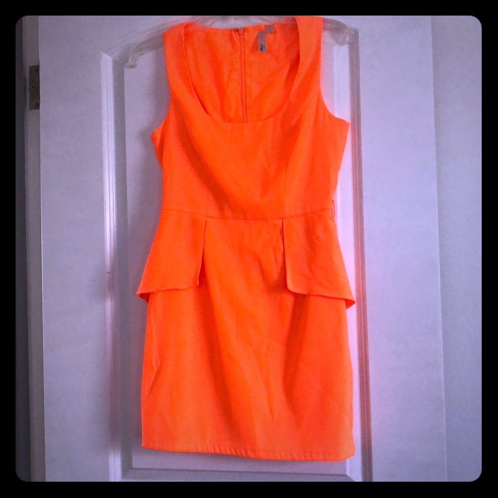 Peplum bright orange mini dress